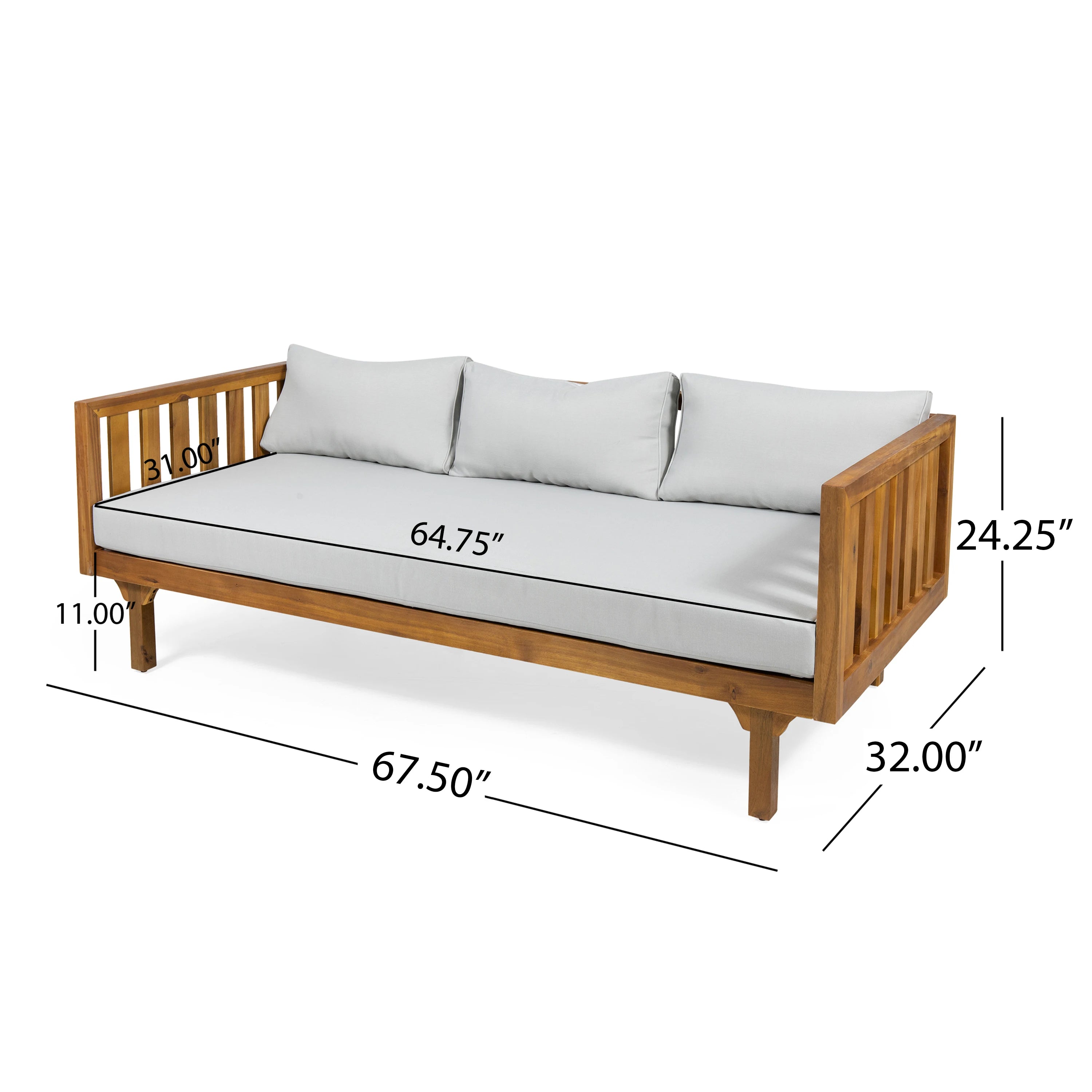Claremont 3-istuttava daybed-sohvaryhmä akaasiapuupöydällä