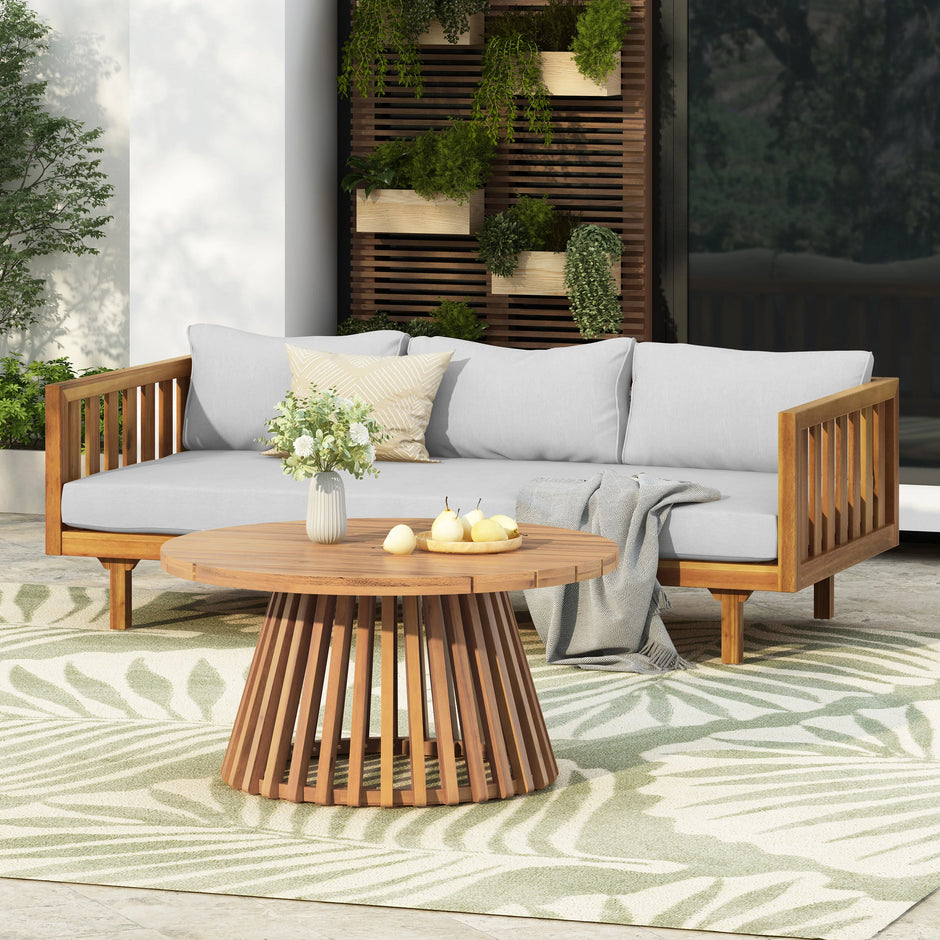 Claremont 3-istuttava daybed-sohvaryhmä akaasiapuupöydällä
